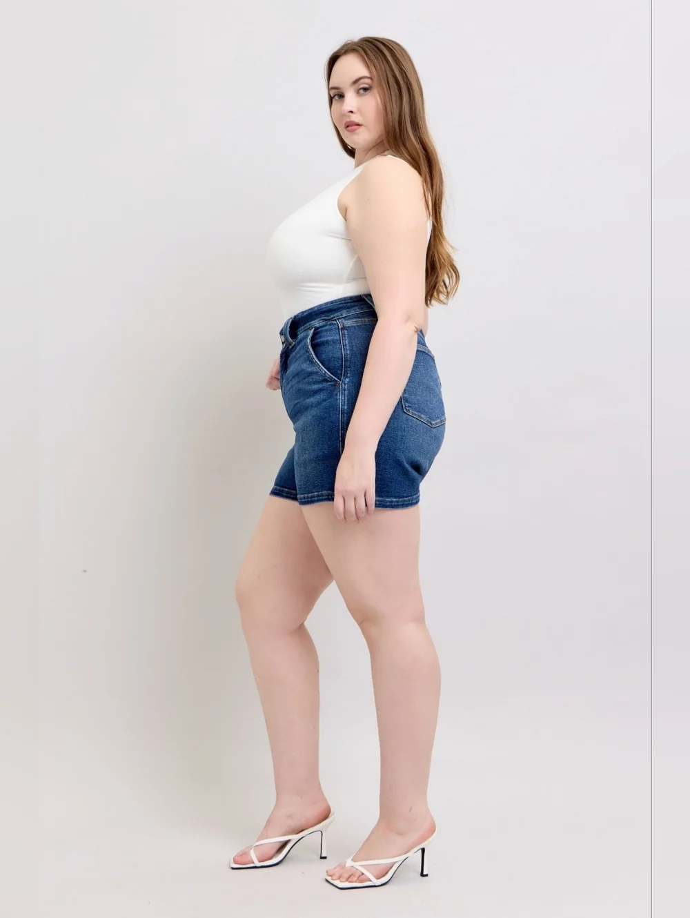 Judy Blue HR Dark Wash Double Button Waistband Denim Jean Shorts Stretch XL NEW